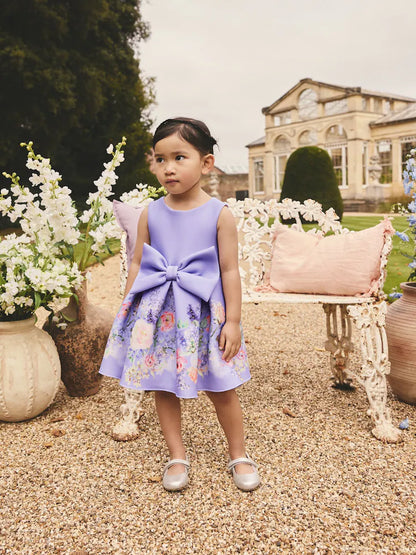 Robe de cérémonie bleu lavande à nœud décoratif pour fille(3 mois-7 ans)
