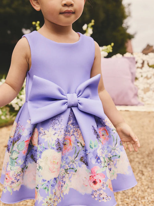 Robe de cérémonie bleu lavande à nœud décoratif pour fille(3 mois-7 ans)