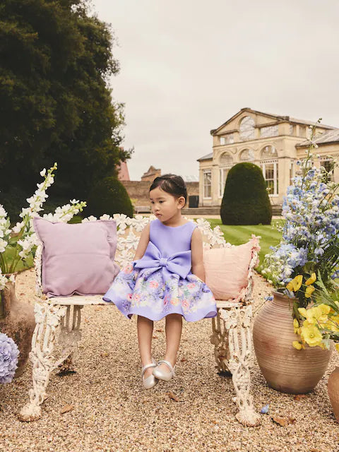 Robe de cérémonie bleu lavande à nœud décoratif pour fille(3 mois-7 ans)