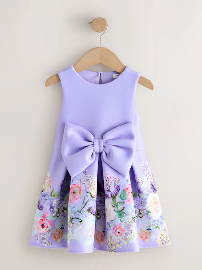 Robe de cérémonie bleu lavande à nœud décoratif pour fille(3 mois-7 ans)
