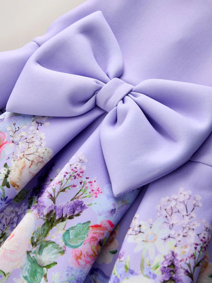 Robe de cérémonie bleu lavande à nœud décoratif pour fille(3 mois-7 ans)