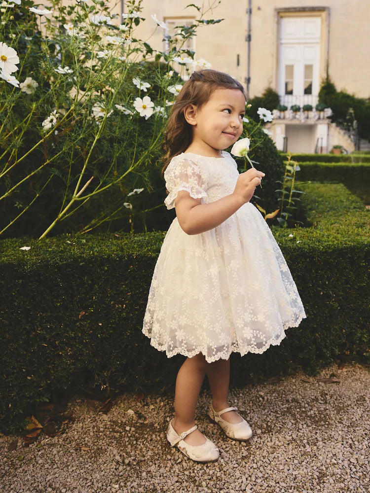 Robe de cérémonie ivoire en dentelle et tulle pour fille(3 mois-8 ans)