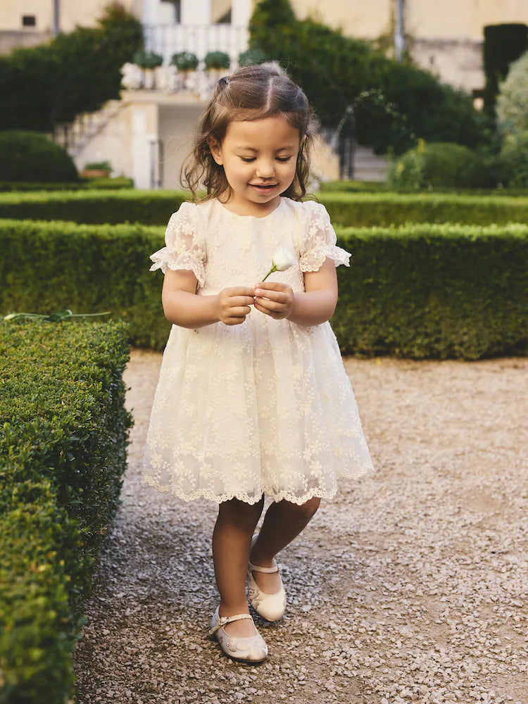 Robe de cérémonie ivoire en dentelle et tulle pour fille(3 mois-8 ans)