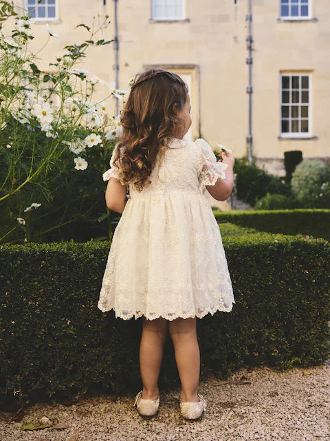Robe de cérémonie ivoire en dentelle et tulle pour fille(3 mois-8 ans)