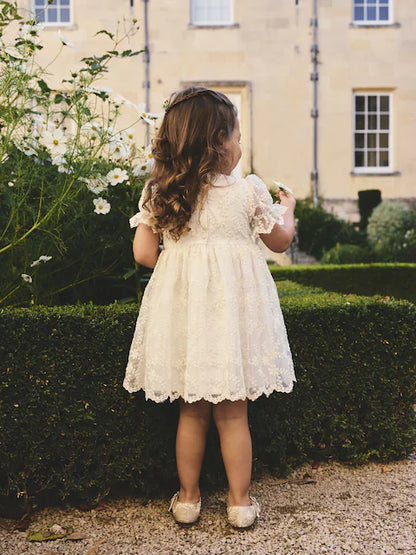 Robe de cérémonie ivoire en dentelle et tulle pour fille(3 mois-8 ans)