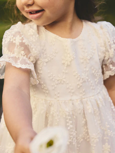 Robe de cérémonie ivoire en dentelle et tulle pour fille(3 mois-8 ans)