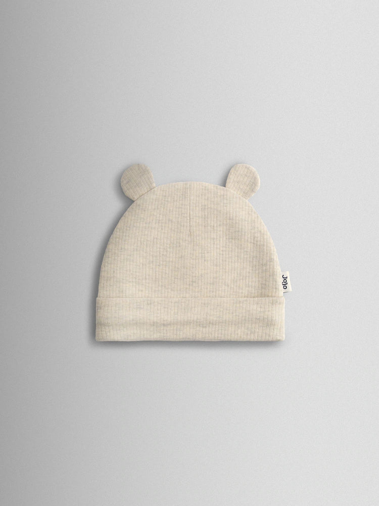Lot de 3 bonnets bébé à oreilles en maille côtelée beige