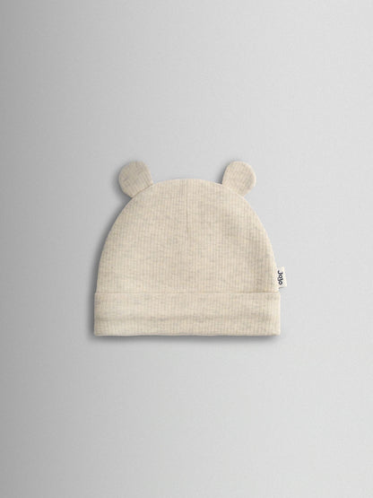 Lot de 3 bonnets bébé à oreilles en maille côtelée beige
