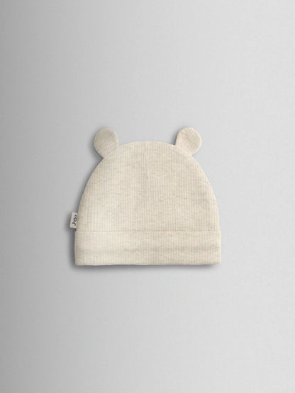 Lot de 3 bonnets bébé à oreilles en maille côtelée beige