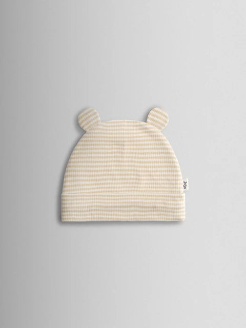 Lot de 3 bonnets bébé à oreilles en maille côtelée beige