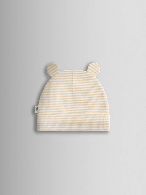 Lot de 3 bonnets bébé à oreilles en maille côtelée beige