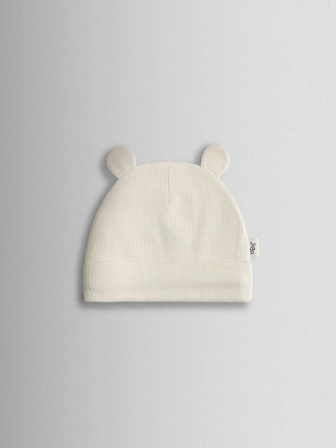 Lot de 3 bonnets bébé à oreilles en maille côtelée beige