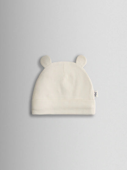 Lot de 3 bonnets bébé à oreilles en maille côtelée beige