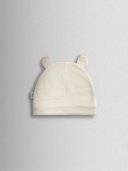 Lot de 3 bonnets bébé à oreilles en maille côtelée beige