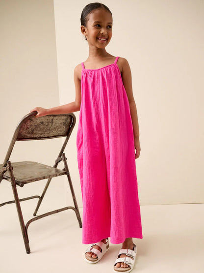 Combinaison large enfant rose sans manches (3-16 ans)