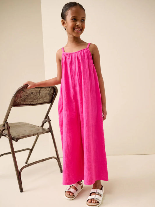 Combinaison large enfant rose sans manches (3-16 ans)