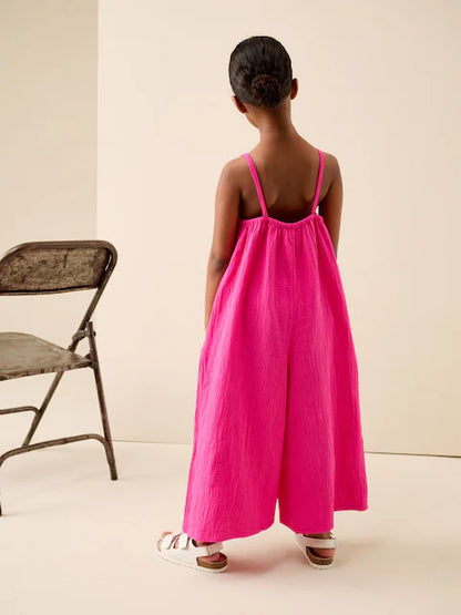 Combinaison large enfant rose sans manches (3-16 ans)