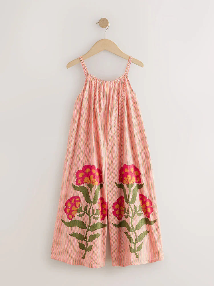 Robe longue enfant rose à motif floral (3-16 ans)