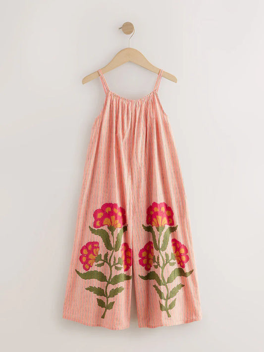 Robe longue enfant rose à motif floral (3-16 ans)