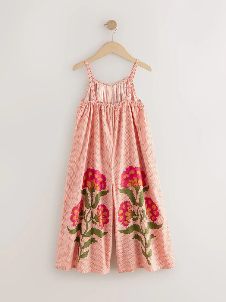Robe longue enfant rose à motif floral (3-16 ans)