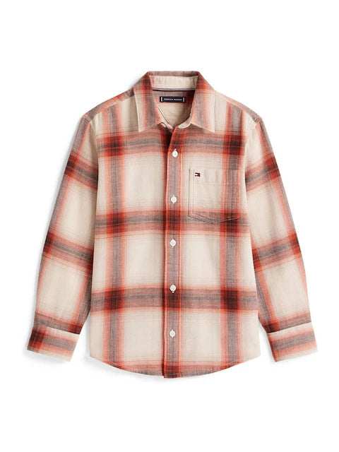 Surchemise à carreaux beige et bordeaux pour garçon