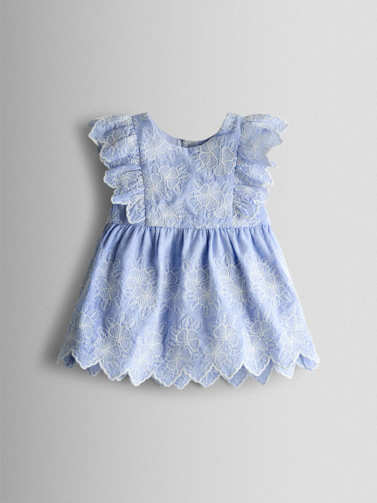 Ensemble bébé bleu ciel en dentelle avec bloomer assorti