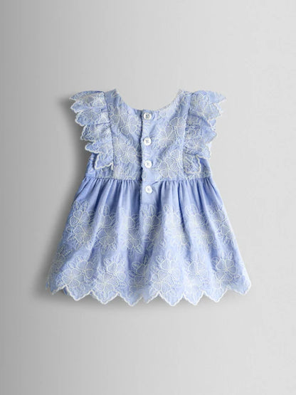 Ensemble bébé bleu ciel en dentelle avec bloomer assorti
