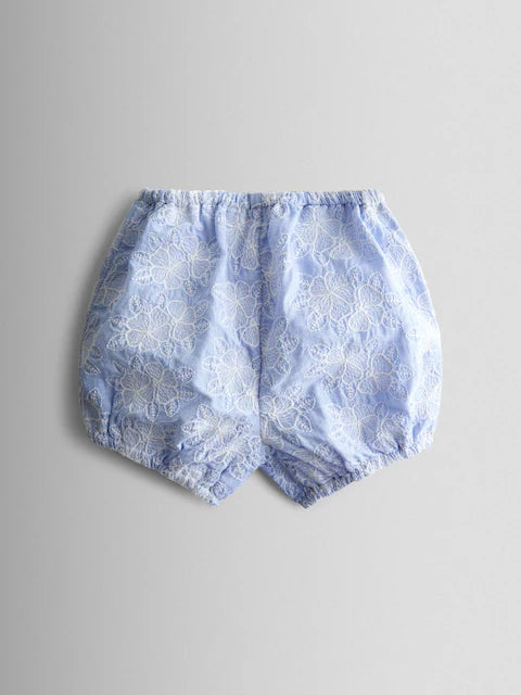 Ensemble bébé bleu ciel en dentelle avec bloomer assorti