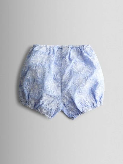 Ensemble bébé bleu ciel en dentelle avec bloomer assorti