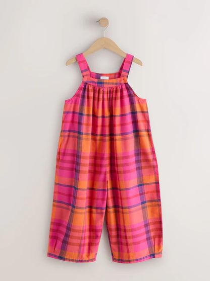 Combinaison large enfant à carreaux rose et orange (3-16 ans)