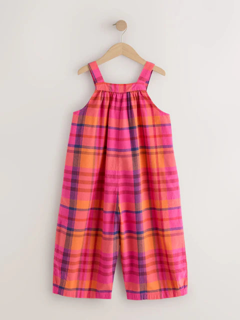 Combinaison large enfant à carreaux rose et orange (3-16 ans)
