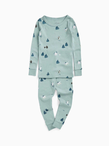 Pyjama bébé et enfant vert d’eau imprimé motifs animaux