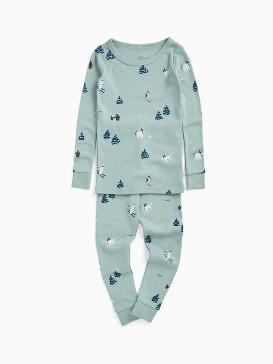 Pyjama bébé et enfant vert d’eau imprimé motifs animaux