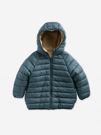 Doudoune réversible à capuche et doublure sherpa pour garçon - vert pin