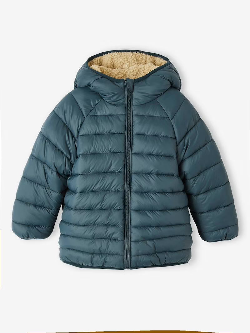 Doudoune réversible à capuche et doublure sherpa pour garçon - vert pin