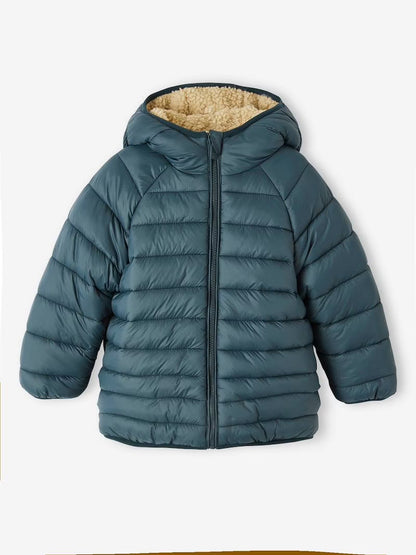 Doudoune réversible à capuche et doublure sherpa pour garçon - vert pin