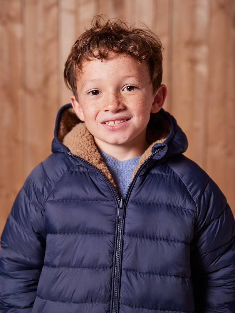 Doudoune réversible à capuche doublée en sherpa pour garçon - moka