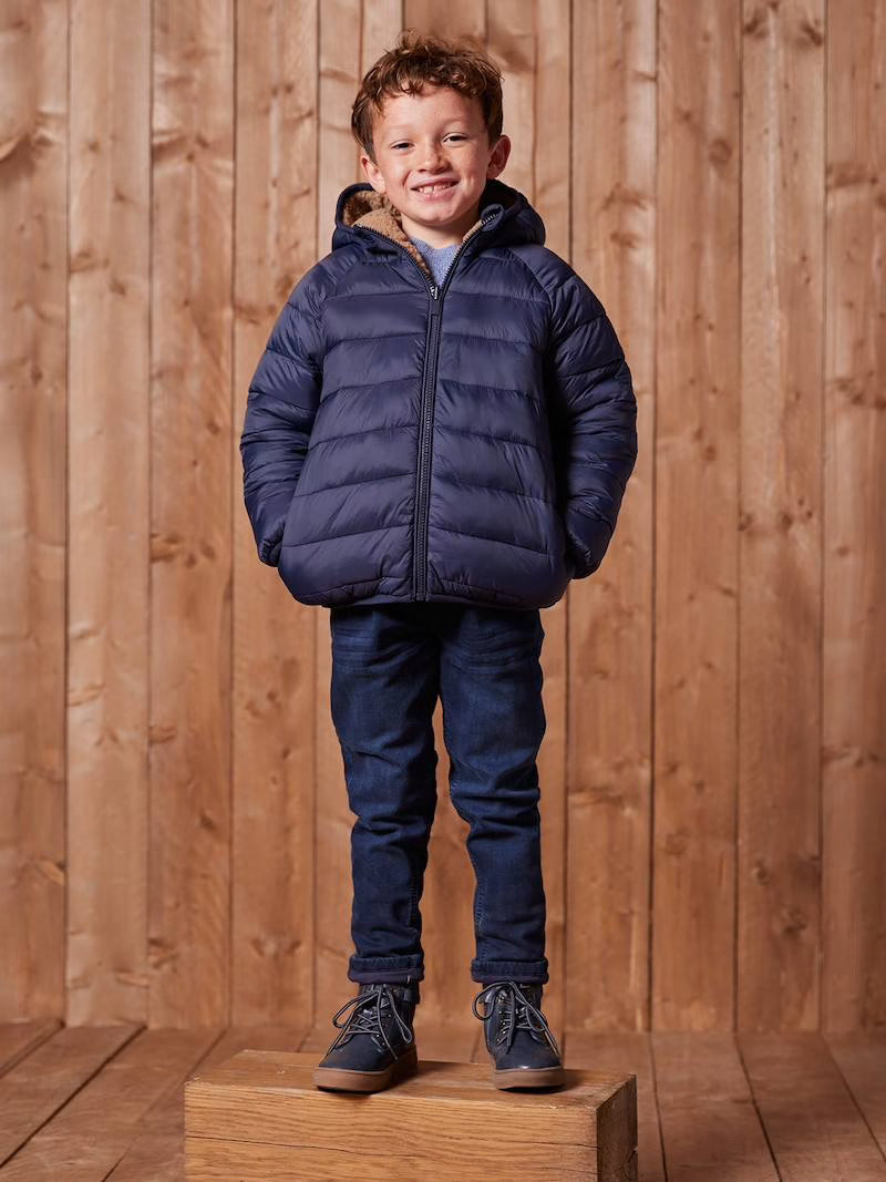 Doudoune réversible à capuche doublée en sherpa pour garçon - moka