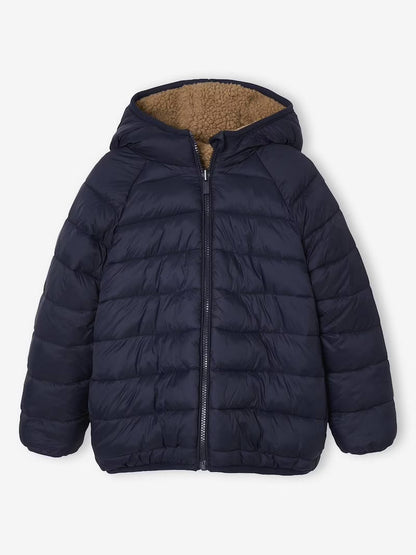 Doudoune réversible à capuche doublée en sherpa pour garçon - moka