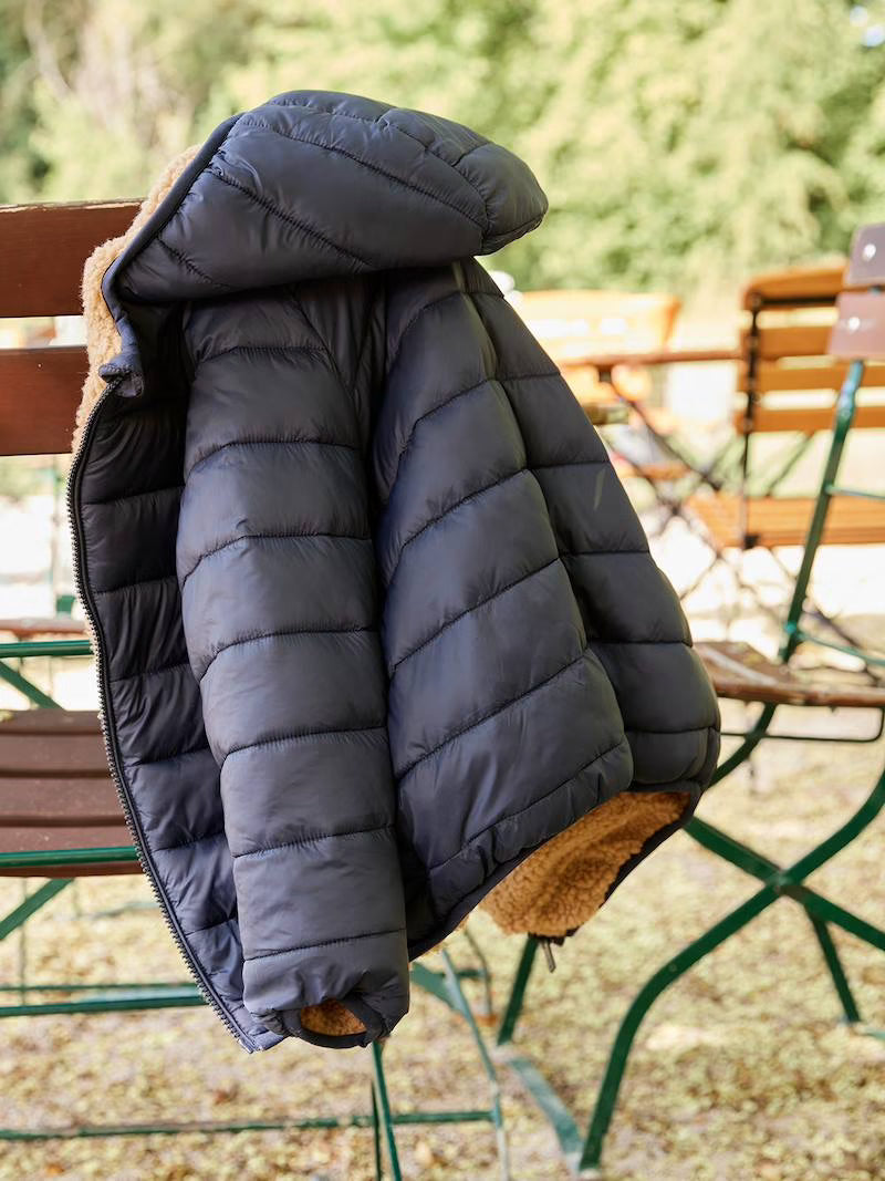 Doudoune réversible à capuche doublée en sherpa pour garçon - moka