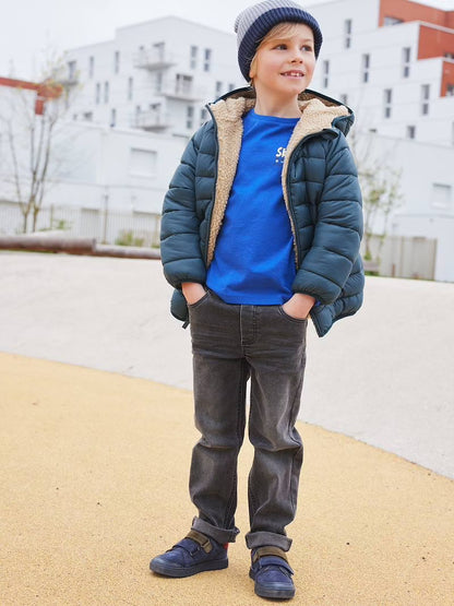 Doudoune réversible à capuche et doublure sherpa pour garçon - vert pin