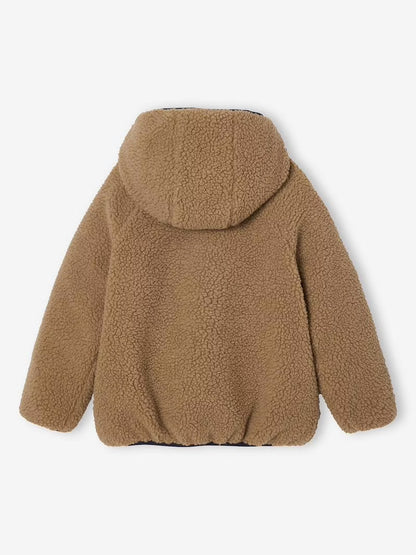 Doudoune réversible à capuche doublée en sherpa pour garçon - moka