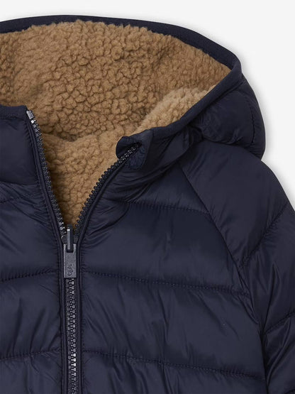 Doudoune réversible à capuche doublée en sherpa pour garçon - moka