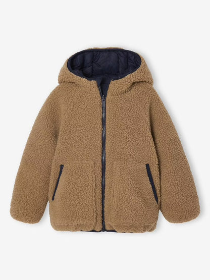 Doudoune réversible à capuche doublée en sherpa pour garçon - moka