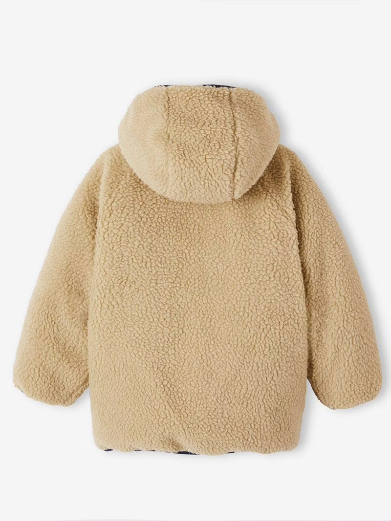 Doudoune réversible à capuche et doublure sherpa pour garçon - vert pin