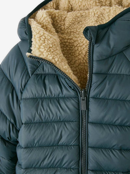 Doudoune réversible à capuche et doublure sherpa pour garçon - vert pin