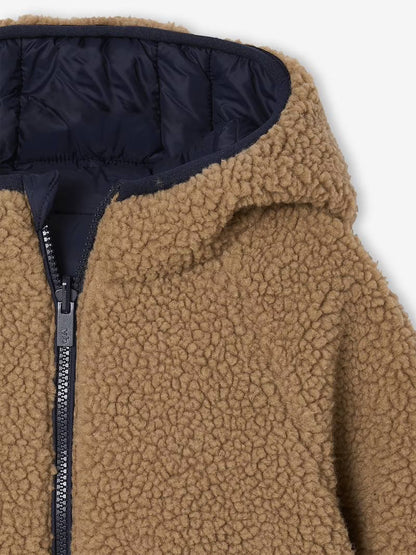 Doudoune réversible à capuche doublée en sherpa pour garçon - moka