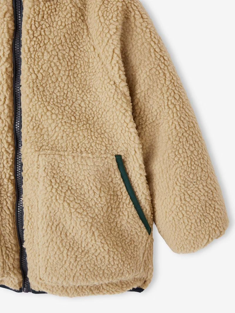 Doudoune réversible à capuche et doublure sherpa pour garçon - vert pin