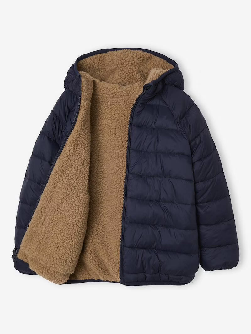 Doudoune réversible à capuche doublée en sherpa pour garçon - moka