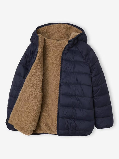 Doudoune réversible à capuche doublée en sherpa pour garçon - moka